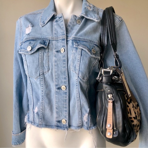 B. Makowsky Black Leather & Leopard Calf Hair Satchel Handbag - Picture 5 of 15